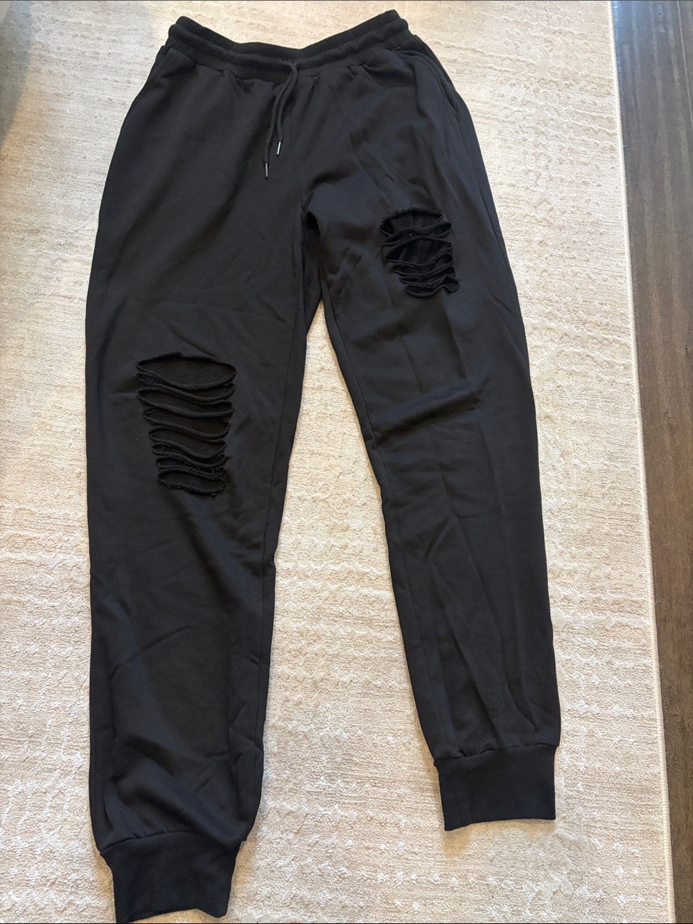 Womens Black Distressed Jogger Sweatpants.
